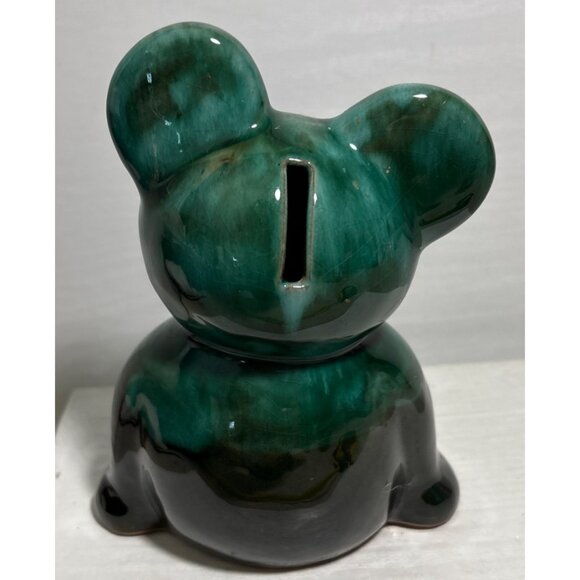 Canadiana Pottery Coin Bank Koala Bear Green Black Drip Glaze MCM 6" - Picture 4 of 8